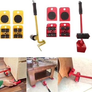 OUYAWEI Portable Furniture Mover Tool Set - 4-Wheeled Roller & Lifter Bar for Heavy Items | Red Hand Tools Set for Easy Furniture Transport